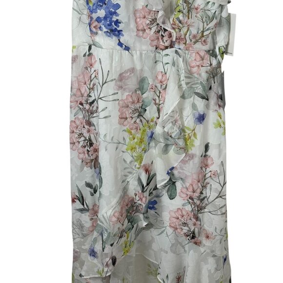 Julia Jordan NEW Floral Ivory Multicolor Hi Low Faux Wrap Maxi Dress Size 16 - Picture 2 of 16